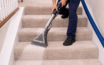 Stairs cleaning service result stairs and hallway carpet cleaning project